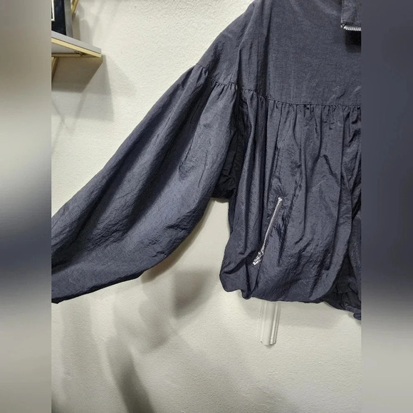 Free People Black Balloon Bomber Jacket Size Small Oversized - Picture 6 of 7